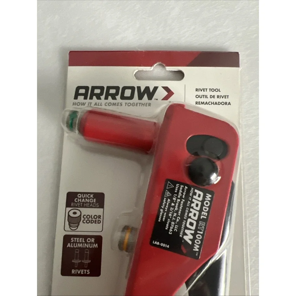 Arrow One-Handed Swivel Riveter Tool RT100M Molded Grip 100% Steel Red E25‎